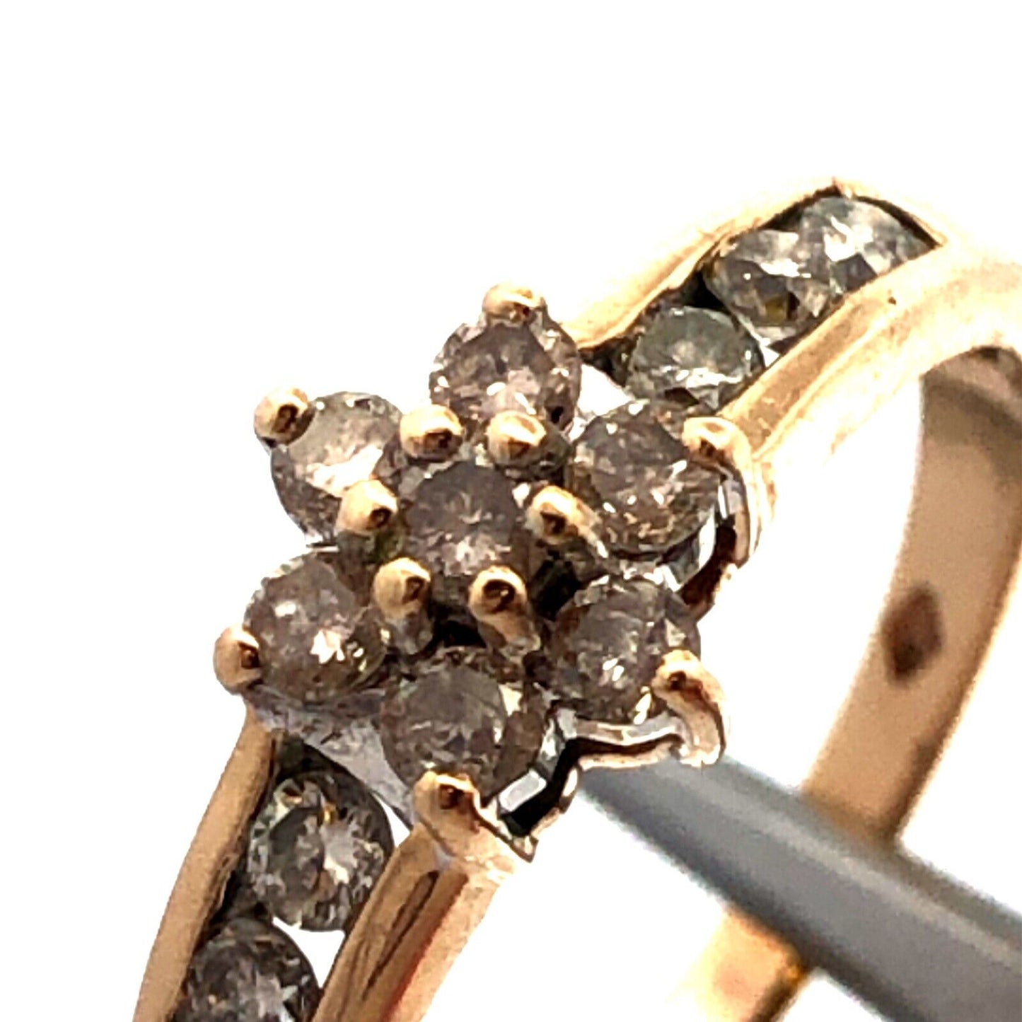 Designer 10K Yellow Gold Round Diamond Flower Anniversary Promise Ring