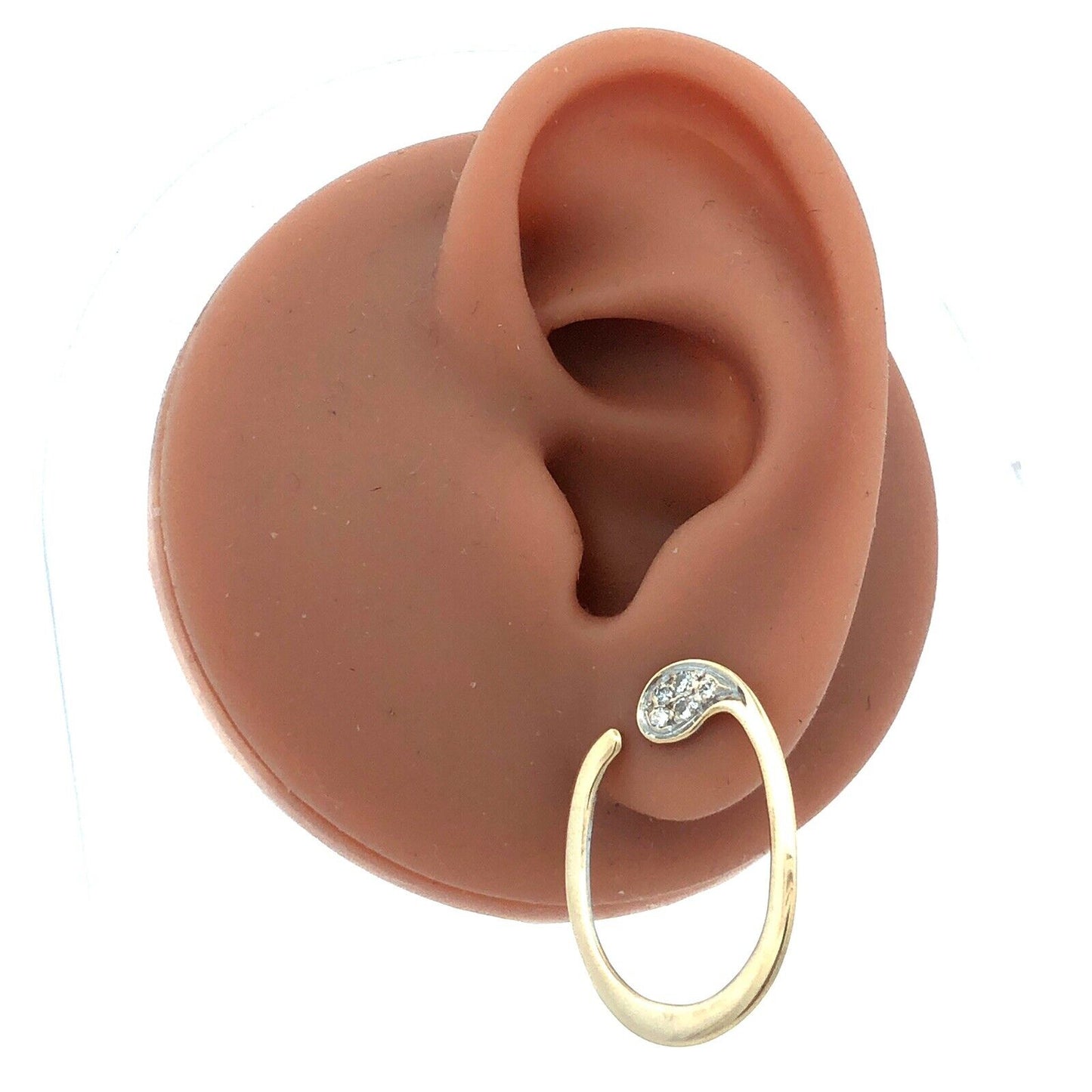 Designer WZ 14K Yellow Gold Round Diamond Oval Modernist Drop Stud Earrings