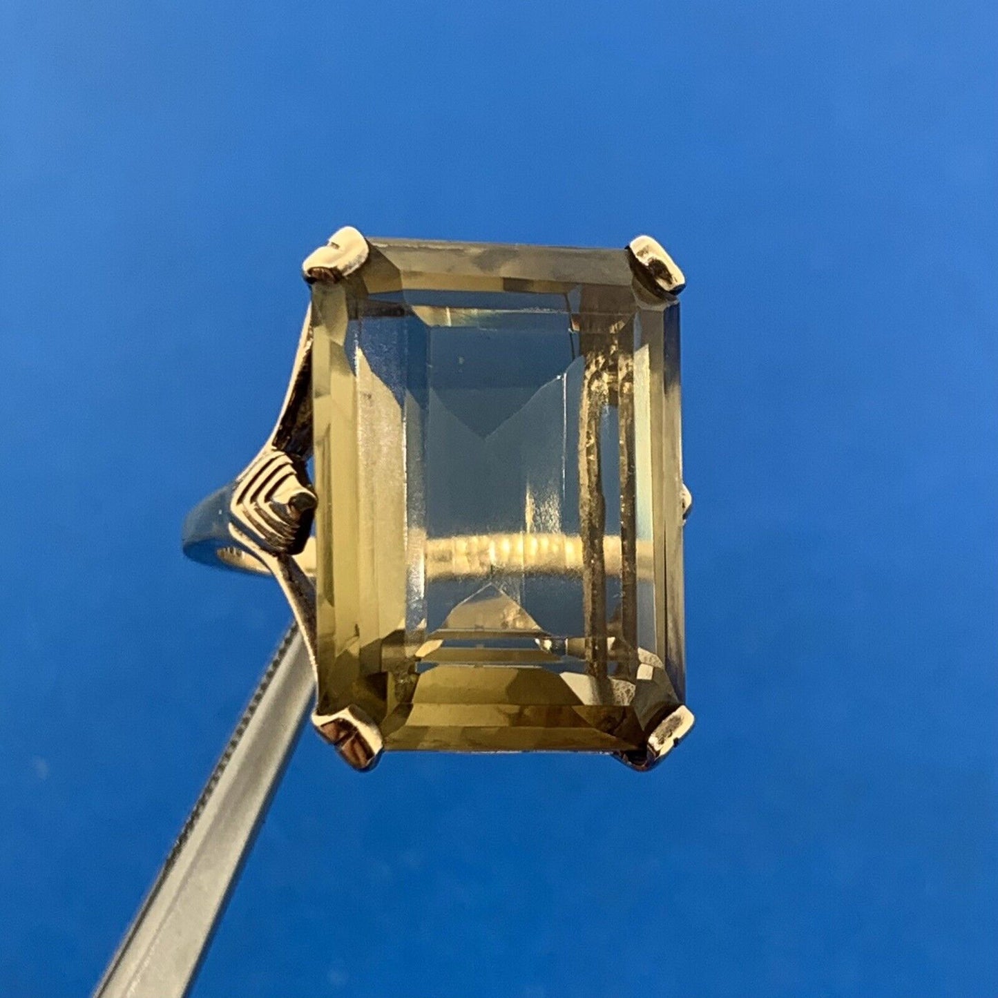 Esemco 10K Yellow Gold Emerald Cut Gemstone Solitaire Statement Cocktail Ring