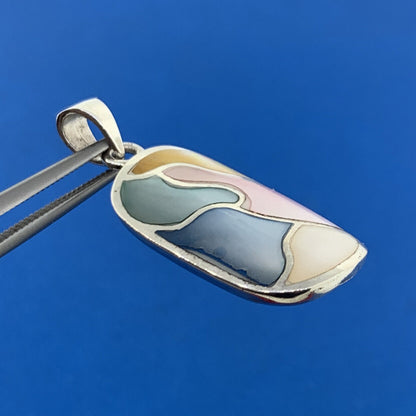 Designer 925 Sterling Silver Multicolor Mother Of Pearl Inlay Oval Drop Pendant