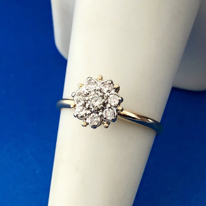 70's 14K Yellow Gold Diamond Floral Cluster Empire Top Anniversary Cocktail Ring