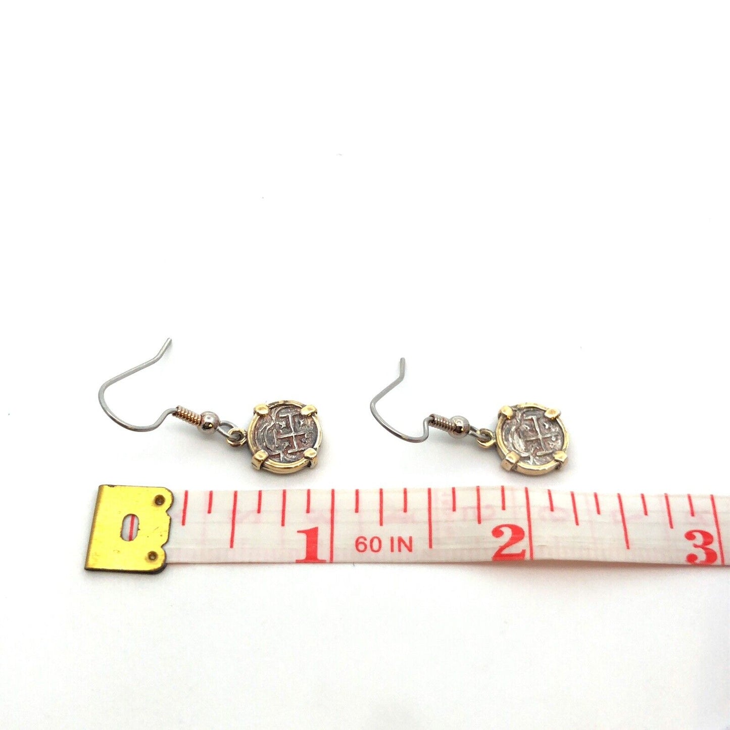 Vintage 925 Sterling Silver Bronze Ancient Coin Hook Dangle Earrings