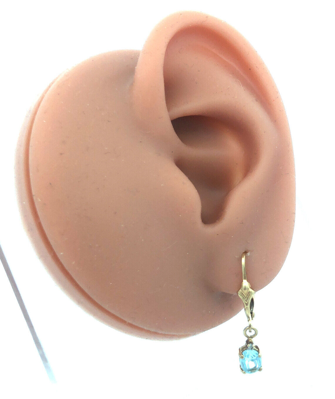 Designer ADL 10K Yellow Gold Oval Blue Topaz December Occasion Dangle Earrings