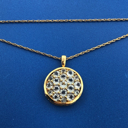 Designer HN Gold Plated Sterling Silver 925 Blue Topaz Circle Pendant Necklace