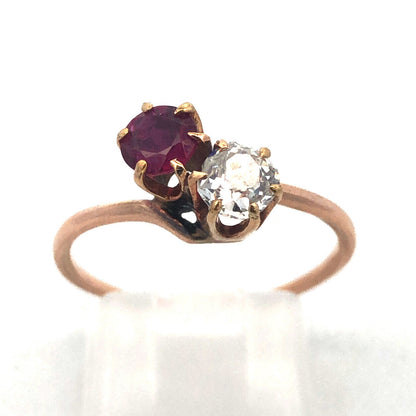 Stunning 14K Yellow Gold Diamond Ruby Duo Engagement Anniversary Cocktail Ring