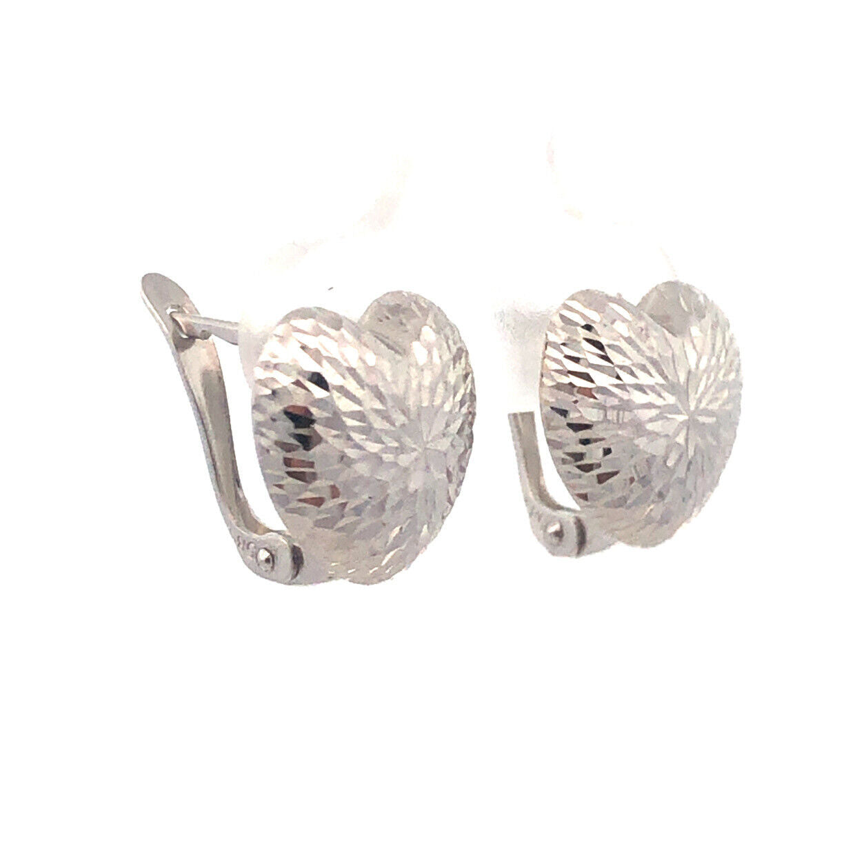 Designer Milor Italy 14K White Gold Textured Heart Stud Earrings
