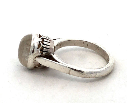 Estate 925 Sterling Silver Oval Moonstone Bezel Solitaire Ring