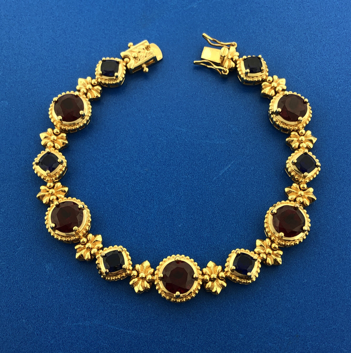 Designer 925 Sterling Silver Vermeil Synthetic Ruby Sapphire Tennis Bracelet