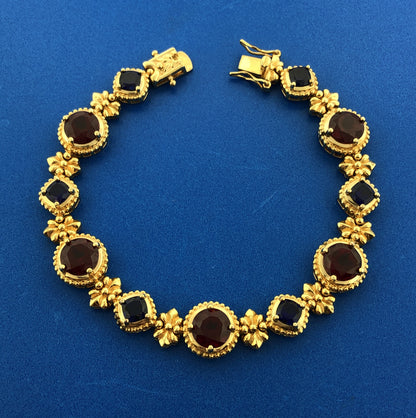 Designer 925 Sterling Silver Vermeil Synthetic Ruby Sapphire Tennis Bracelet