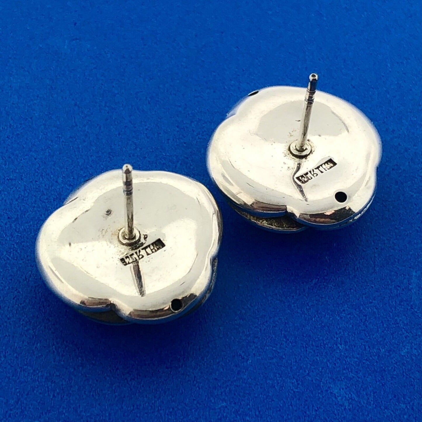 Retro Sterling Silver Rose Bud Camellia Flower Floral Statement Stud Earrings