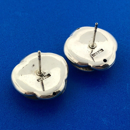 Retro Sterling Silver Rose Bud Camellia Flower Floral Statement Stud Earrings