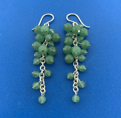 Designer 925 Sterling Silver Aventurine Bead Grape Cluster Drop Dangle Earrings