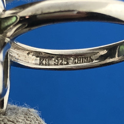 Designer KN China Sterling Silver 925 Amethyst Abalone Flower Cocktail Ring