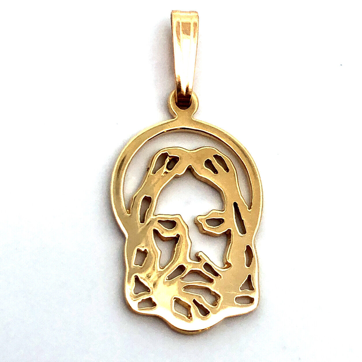 Designer 14K Yellow Gold Modernist Cutout Jesus Christ Face Catholic Pendant