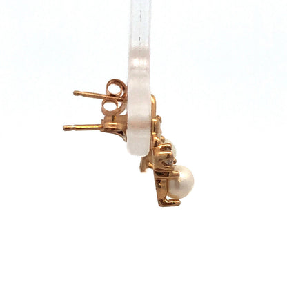 Gorgeous 10k Yellow Gold Diamond Pearl Abstract Wing Stud Earrings
