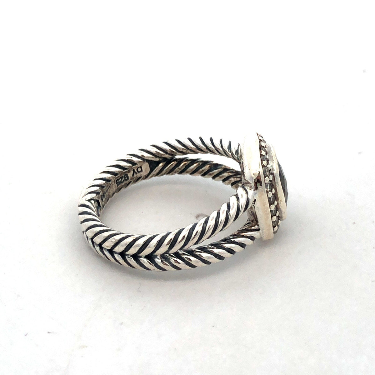 David Yurman 925 Sterling Silver Smoky Quartz Diamond Halo Petite Albion Ring