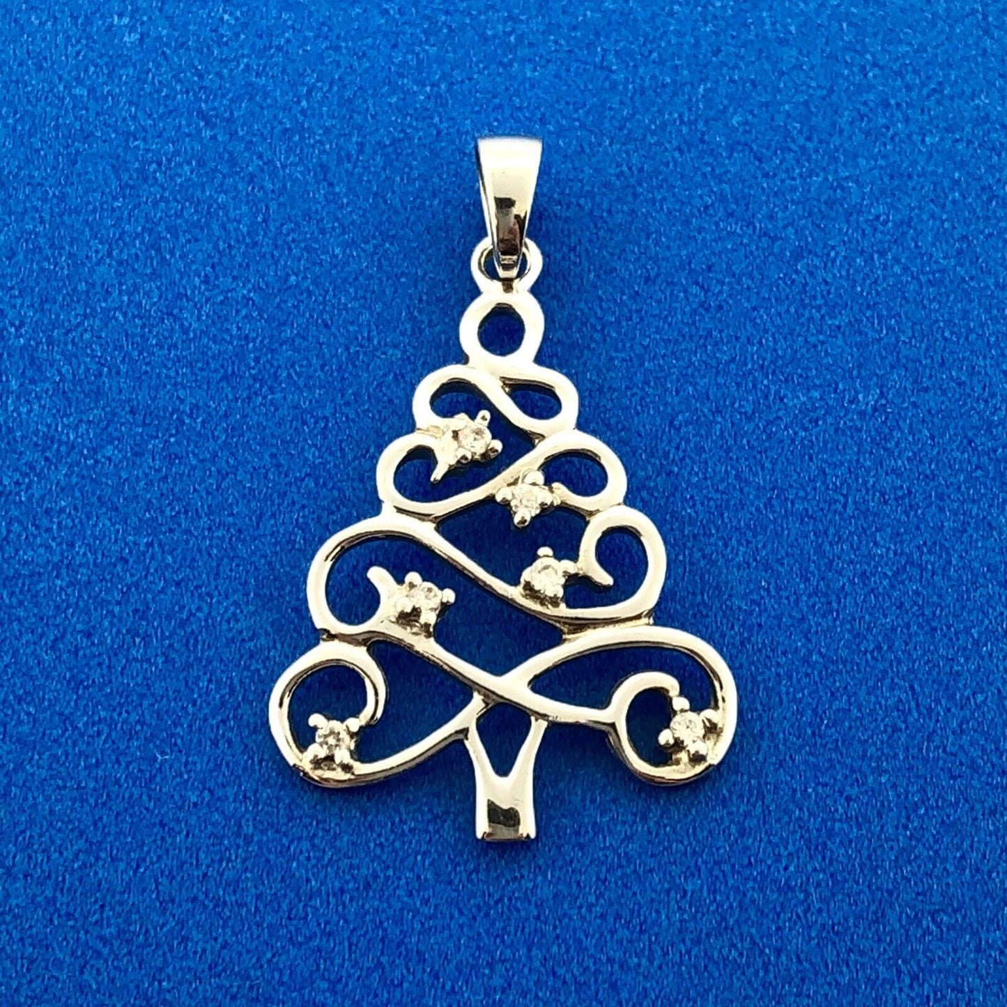 Stunning Sterling Silver 925 Round Cut Diamond Evergreen Christmas Tree Pendant
