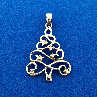Stunning Sterling Silver 925 Round Cut Diamond Evergreen Christmas Tree Pendant