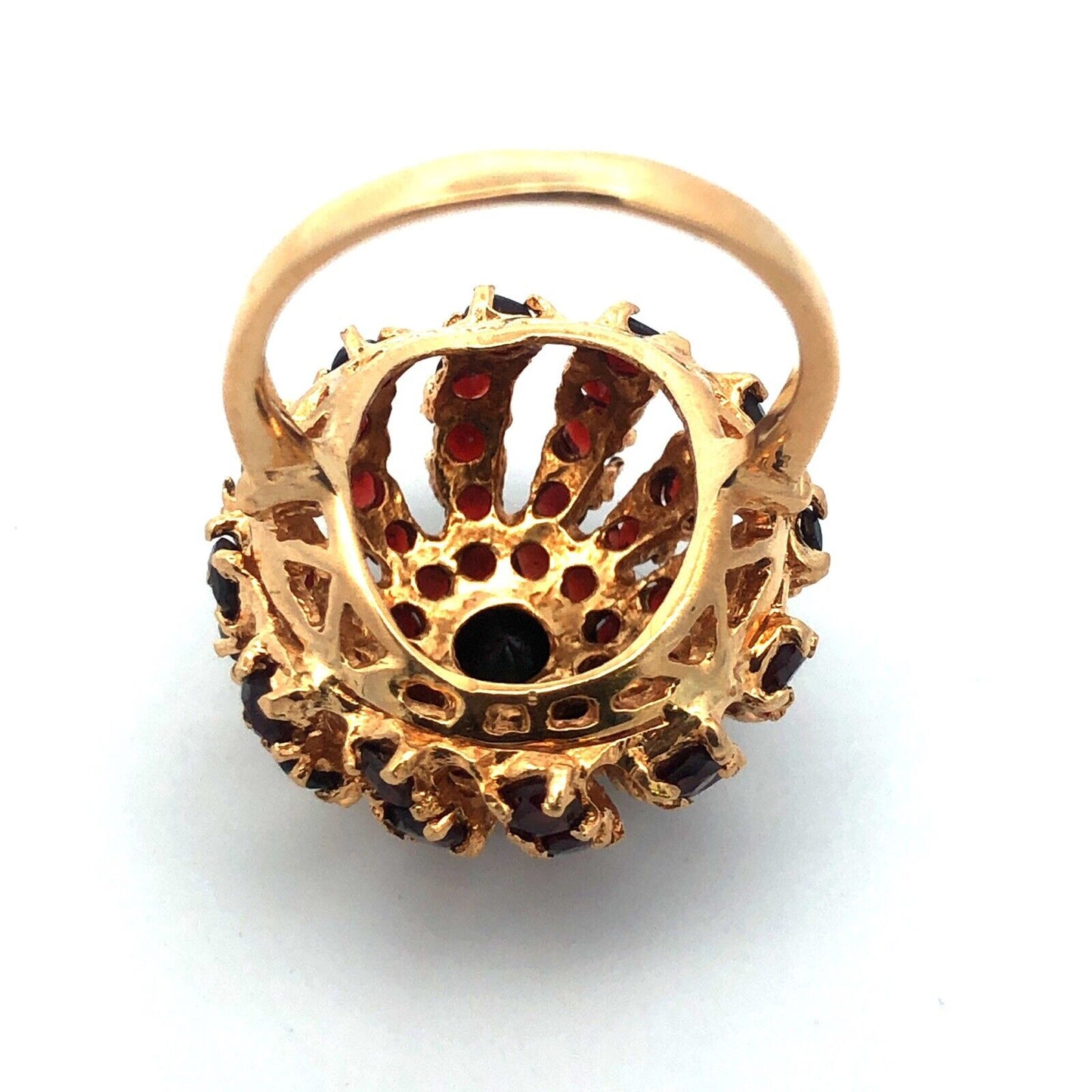 Designer 18K Yellow Gold Garnet Sea Urchin Spiral Dome Statement Cocktail Ring