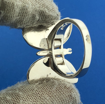 Designer Lee Sands Sterling Silver Pastel Mother of Pearl Inlay Butterfly Ring