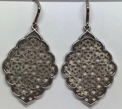 Sterling Silver Open Work Filigree Snowflake Abstract Statement Drop Earrings