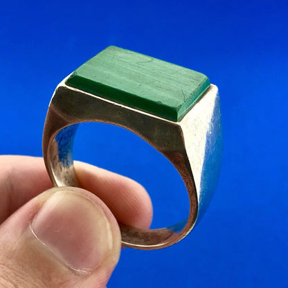 Vintage Taxco Mexico TH-107 Sterling Silver Malachite Men's Statement Dome Ring