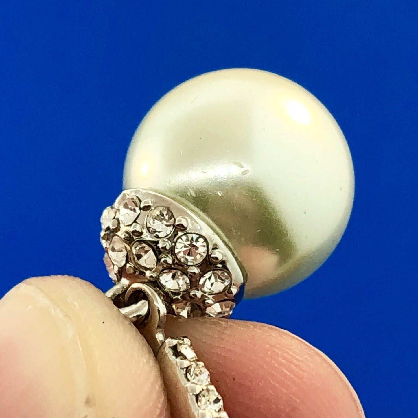 Elegant Silver Tone Faux Pearl Cubic Zirconia Drop Dangle Ball Earrings