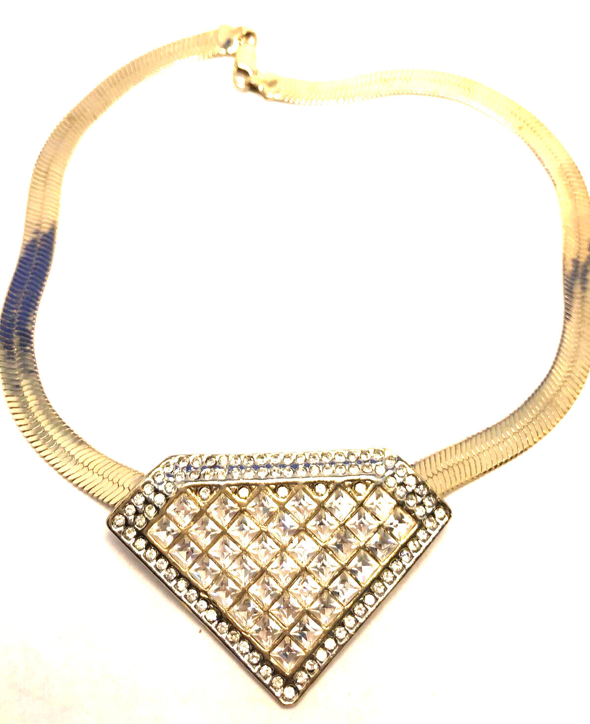 Runway Couture Gold Tone Rhinestone Herringbone Statement Collar Necklace