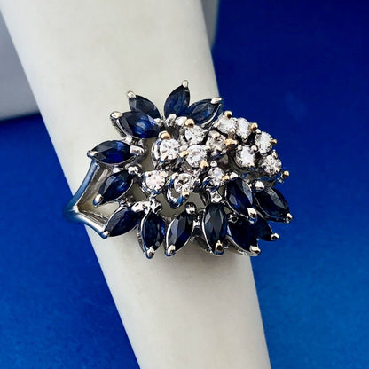 Designer 14K White Gold Sapphire Diamond Starfire Waterfall Anniversary Ring