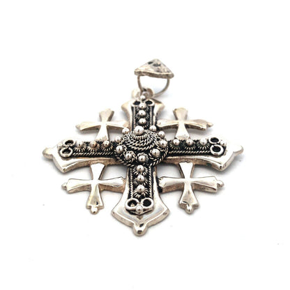 Vintage Jerusalem 925 Sterling Silver Twist Detail Cross Pendant