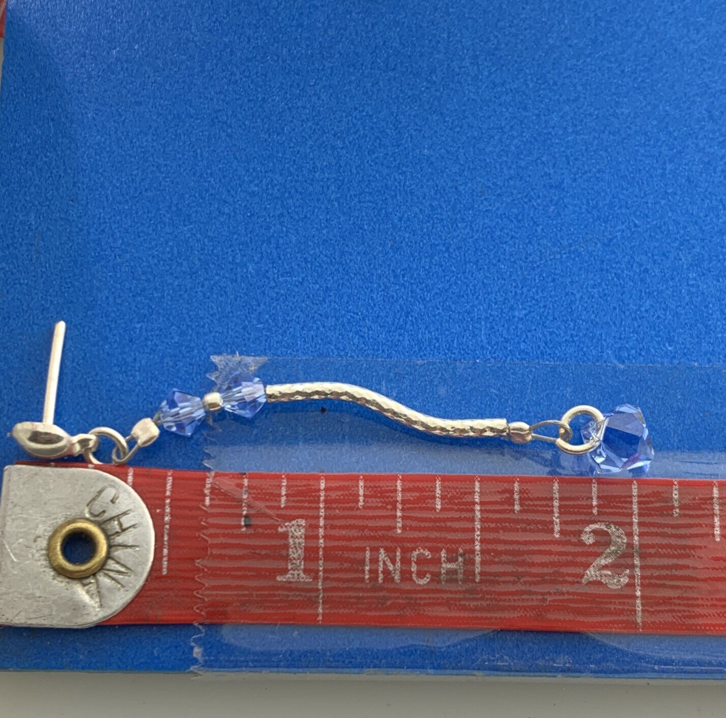 Fabaro 925 sterling silver blue glass bead dangle stud earrings