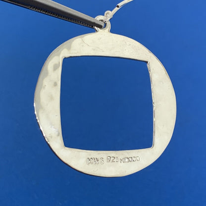 Modernist Taxco Mexico MWS Sterling Silver 925 Hammered Open Square Earrings