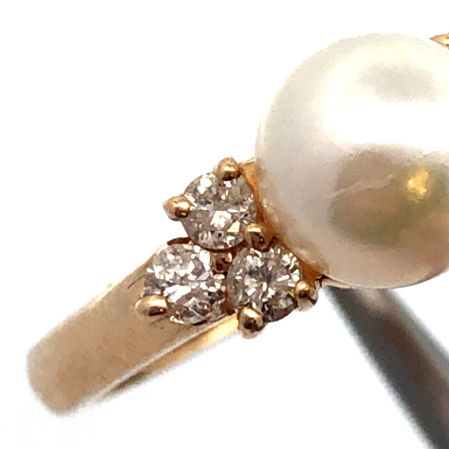 Designer 14K Yellow Gold Pearl Solitaire Round Diamond Accent Cocktail Ring