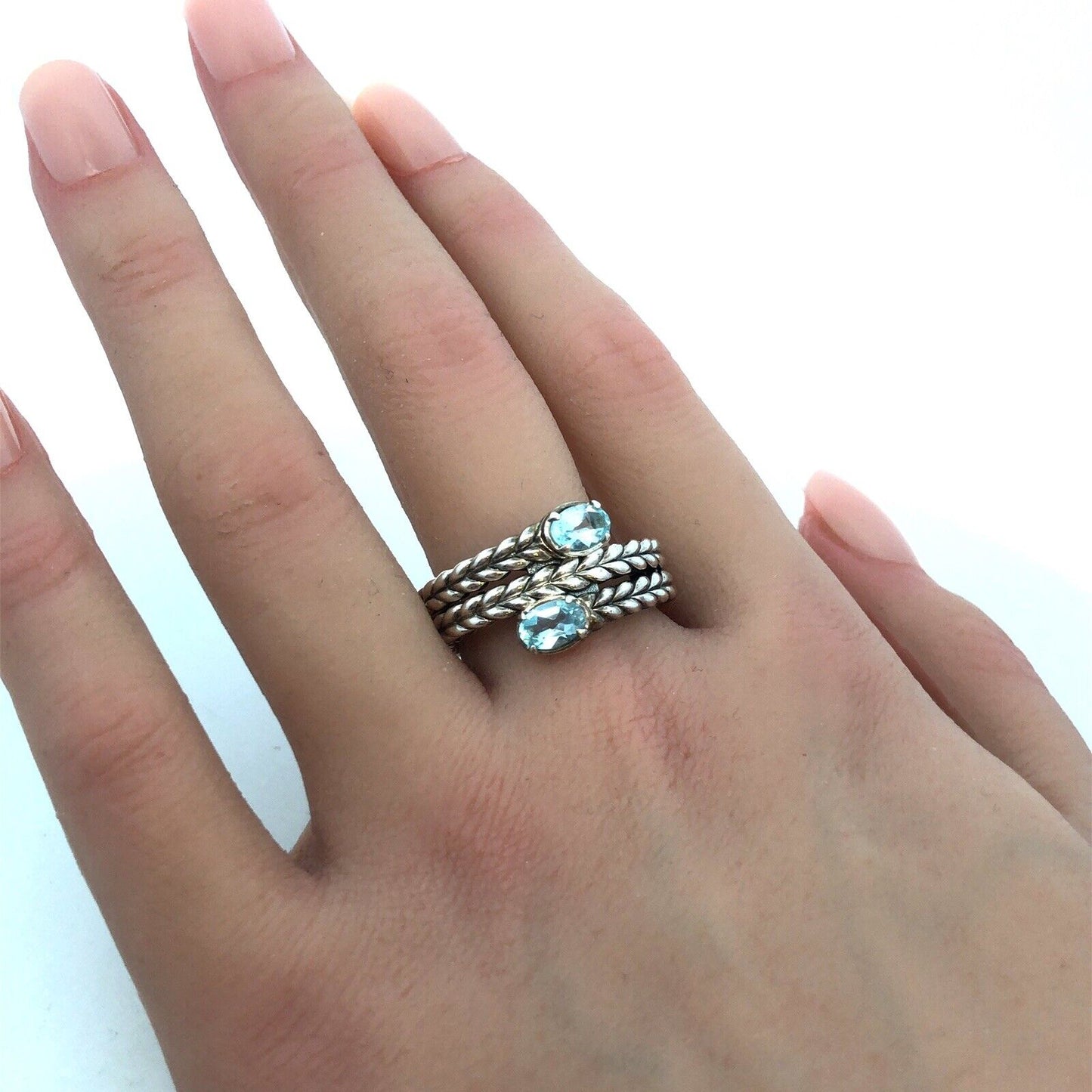 Designer John Hardy JAi 925 Sterling Silver Blue Topaz Braided Wrap Band Ring