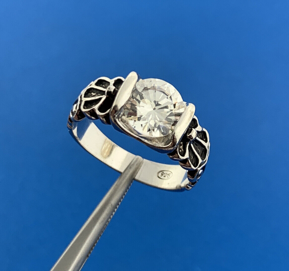 Designer 925 Sterling Silver White Amethyst Solitaire Floral Scroll Ring