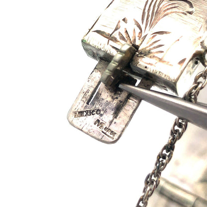 Vintage Designer Mexico 925 Sterling Silver Vine Detail Hinged Bangle Bracelet