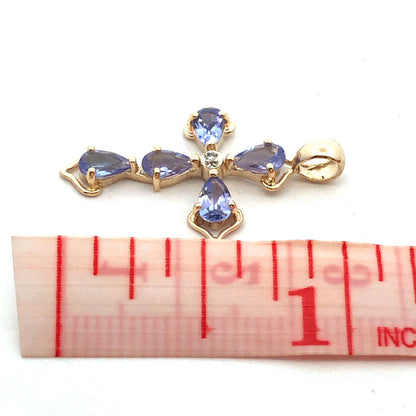 Designer Mexico 14K Yellow Gold Pear Tanzanite Diamond Accent Cross Pendant