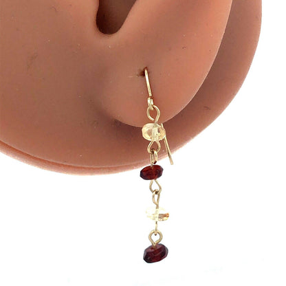 Designer ZZ 14K Yellow Gold White Purple Amethyst Beaded Chain Dangle Earrings