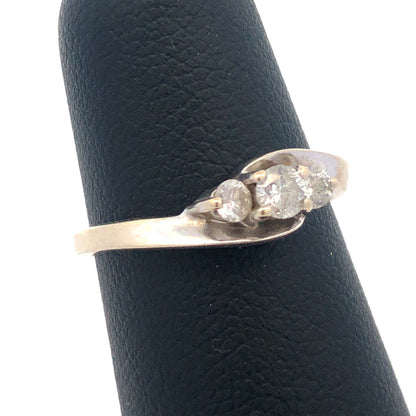 14K White Gold Round Diamond Trio Bypass Style Bridal Promise Engagement Ring