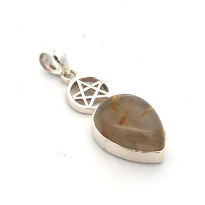 925 Sterling Silver Rutilated Quartz Cabochon Star Design Drop Pendant