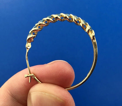 Retro 10K Yellow Gold Blue Topaz December Anniversary 2.ctw Hoop Earrings