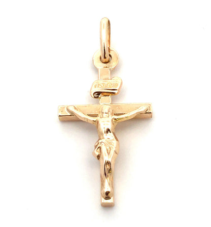 Designer Italy 14K Yellow Gold Polished Jesus Crucifix Cross Charm Pendant