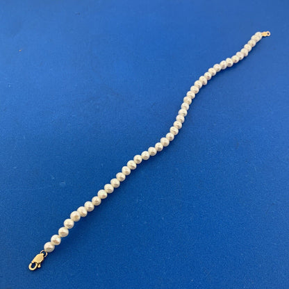 Designer 14K Yellow Gold White Pearl Bridal June Anniversary Beaded Bracelet