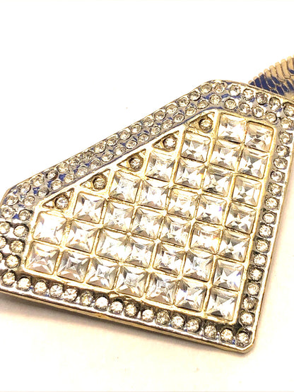 Runway Couture Gold Tone Rhinestone Herringbone Statement Collar Necklace