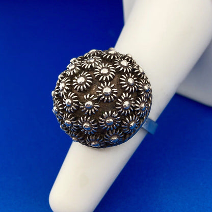 Vintage Taxco Mexico 925 Sterling Silver Floral Mushroom Cap Dome Statement Ring