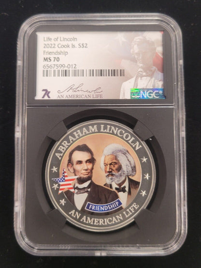 2022 $2 Cook Islands NGC MS70 1/2oz .999 Silver Life of Lincoln Friendship Coin