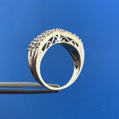 Designer JWBR Sterling Silver 925 Blue & White Sapphire Crossover Band Ring