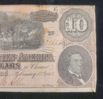 1864 $10 Richmond, VA Confederate States of America Obsolete Currency Bank Note