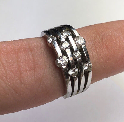 Designer Sterling Silver 925 Cubic Zirconia Station Wedding Anniversary Ring