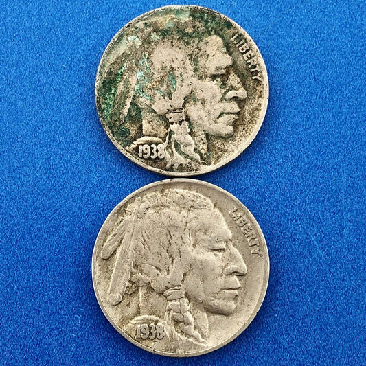 1938 D Indian Head Buffalo Nickel Key Better Rare Denver Mint Two Coin Lot